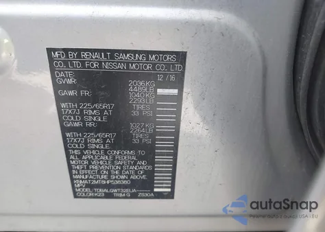 2017 Nissan Rogue Sv z USA, uszkodzony, nr VIN KNMAT2MT8HP538380